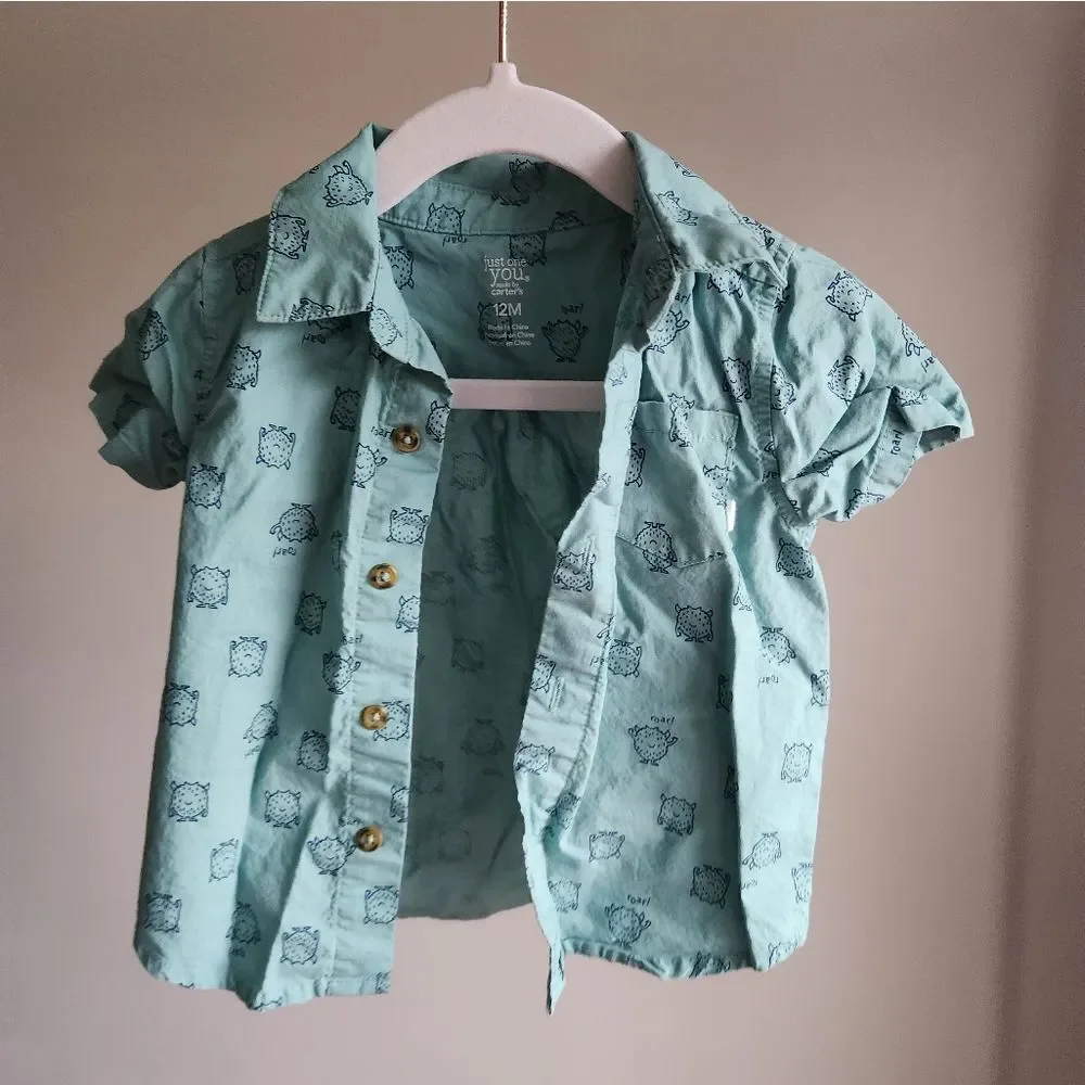 Carter's button up shirt with monster‎ print Size 12 months